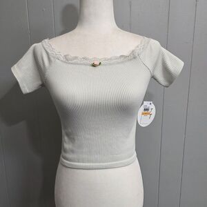 Planet Heart Glacier Gray Off The Shoulder Crop Top Size S
